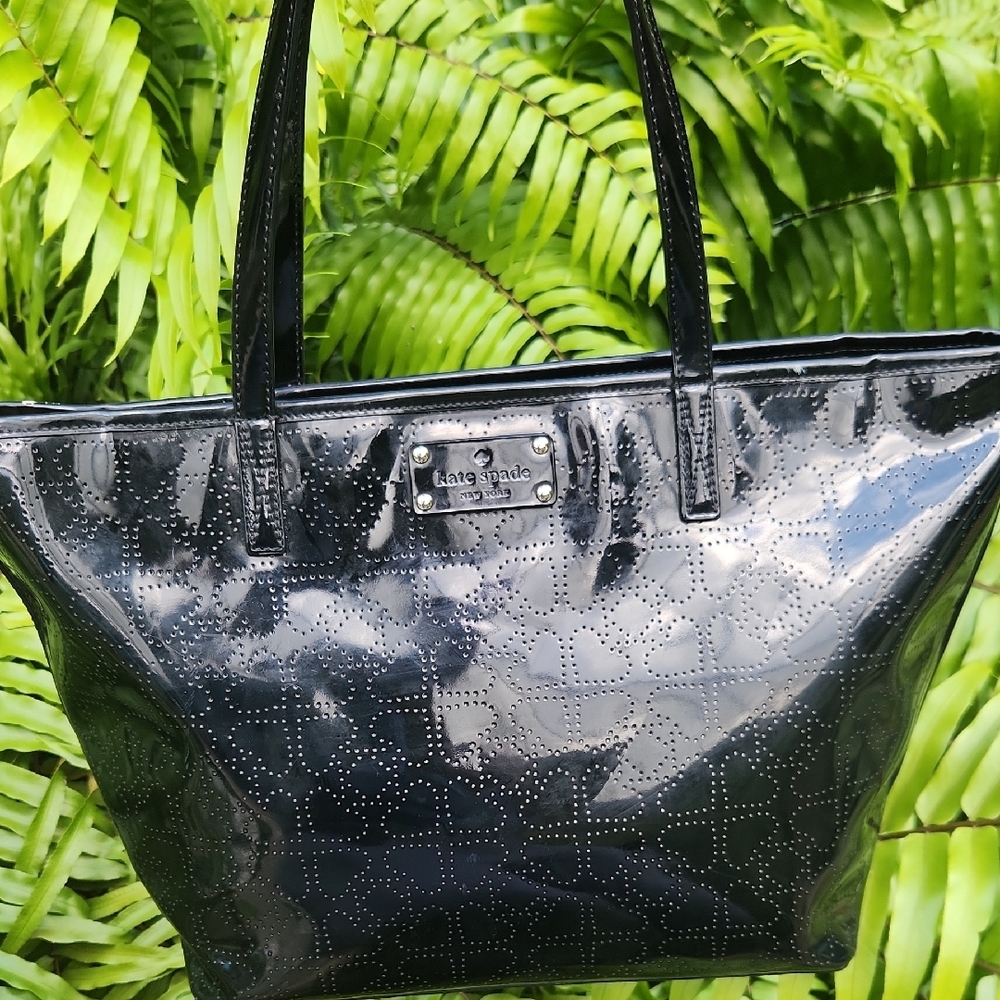 Kate Spade Perforated Patent Black Tote Bag - Picture 5 of 9